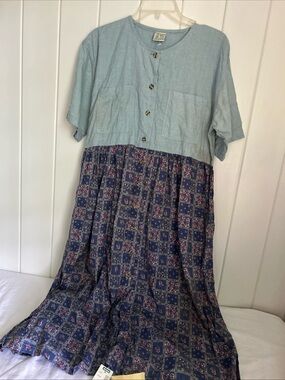 Vintage 90s Ames Cotton Floral Dress L large 14 16 brand Mermaid country flowers